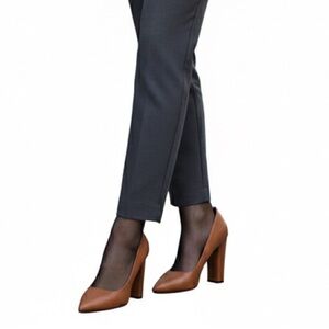 Cognac Brown Pointed Toe Block Heels